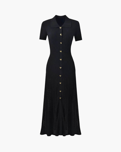 SOKYND Iris Turn - Down Collar Knit Maxi Dress DressBlack