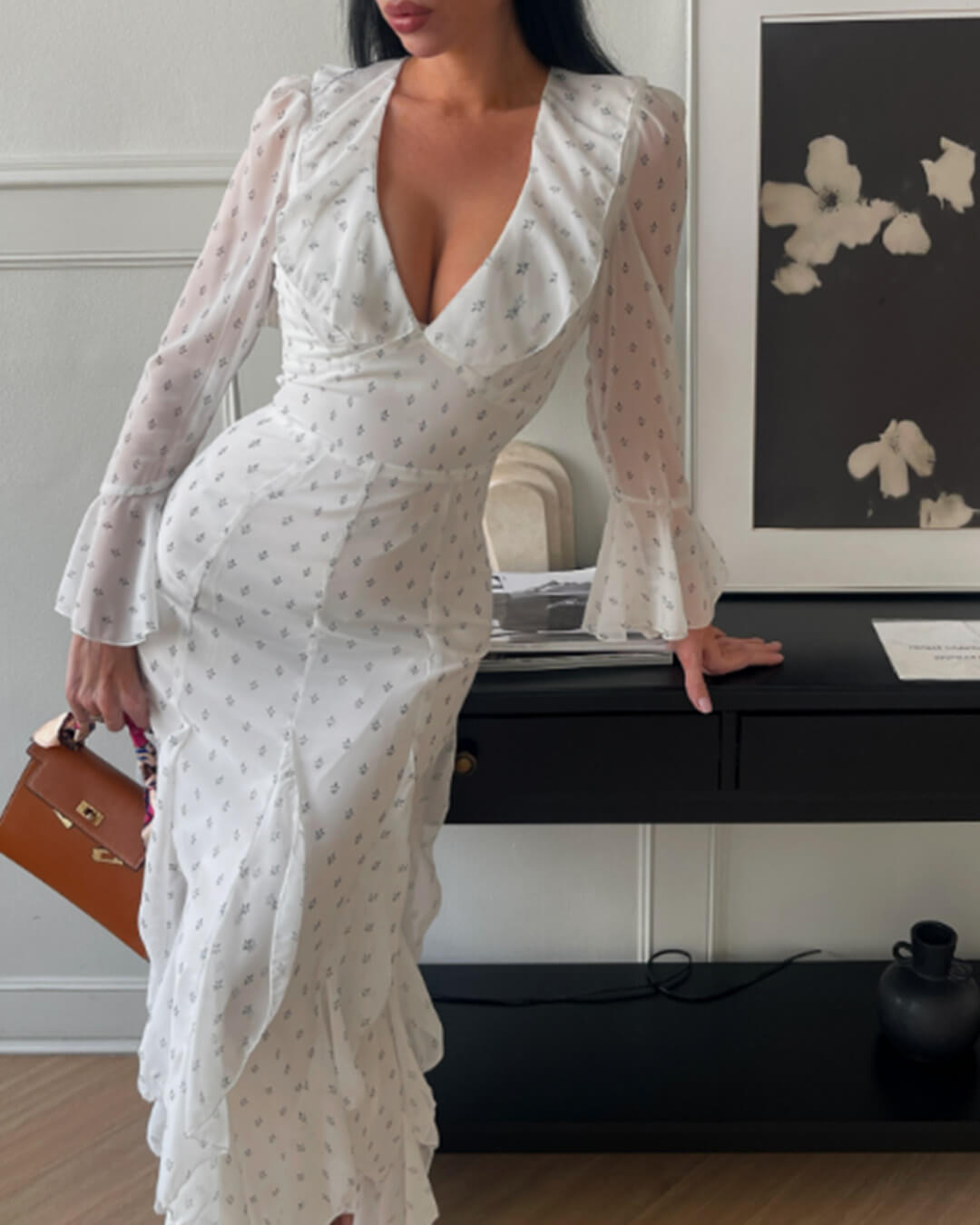 Gloria Flared Sleeve Ruffle Maxi Dress