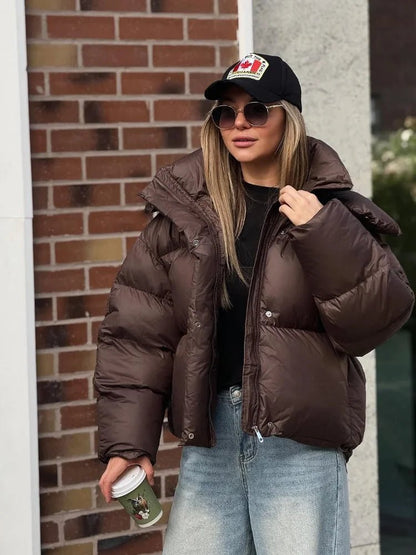 SOKYND Jaliyah Short Hooded Puffer Jacket Coats & JacketsFN1767356248750152322BrownM