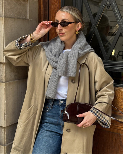 SOKYND Jane Check-Accent Mid Trench Coat CoatSOKYND-663447-BEI-L-30551BeigeL