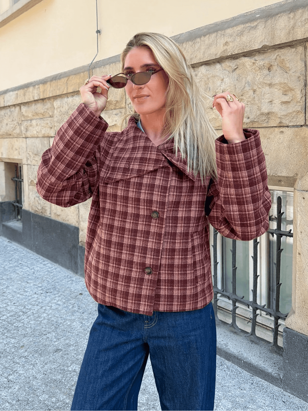 SOKYND Jane Plaid Stand Collar Coat CoatSOKYND-608023-L-OS-10487L