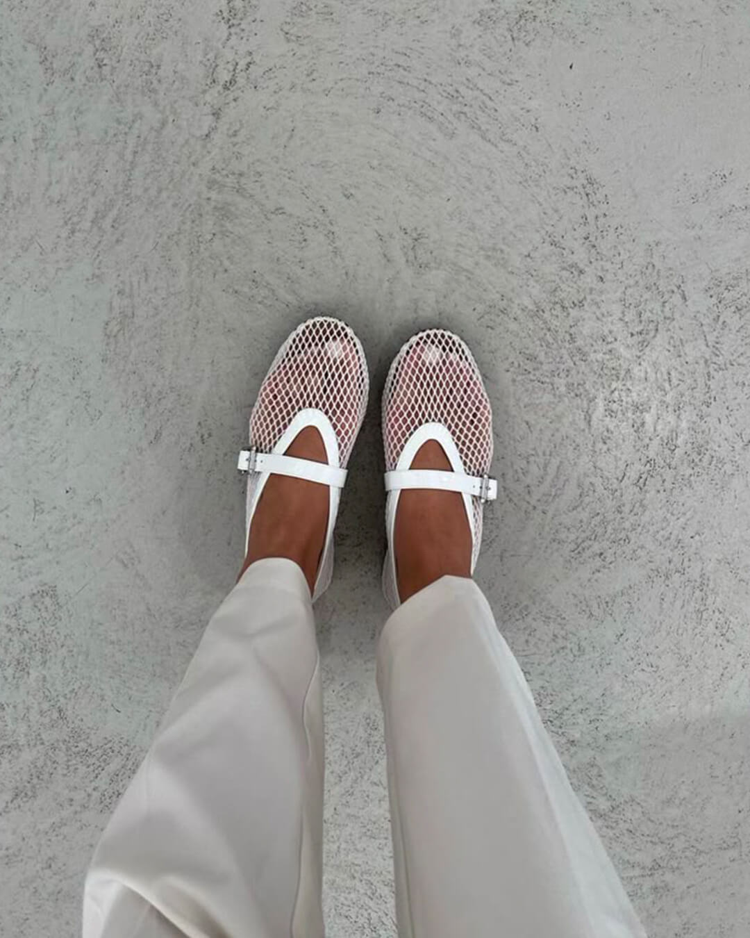 SOKYND Jessica Mesh Ballet Flats ShoesWhite36