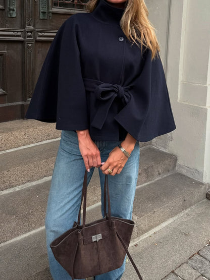 SOKYND Jocelyn Elegant High - Neck Belted Cape Jacket Coats & JacketsBe1767625273839776878NavyS