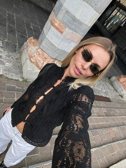 SOKYND Karina Puff Sleeve Lace Blouse TopsHc1772777205899498161BlackM