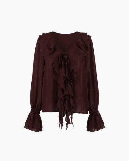 SOKYND Kelly Tie Neck Ruffled Blouse BlouseSOKYND-287383-BUR-M-30391BurgundyM
