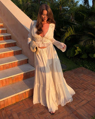 Laetitia Lace V-Neck Maxi Skirt Set