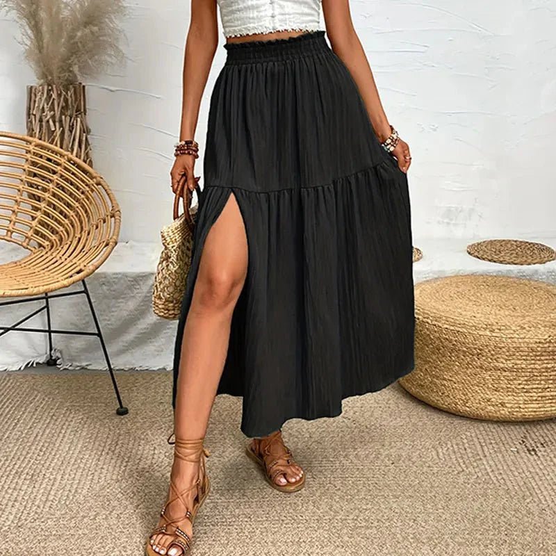 SOKYND Lavinia Bohemian Midi Ruffle Skirt SkirtBlackS