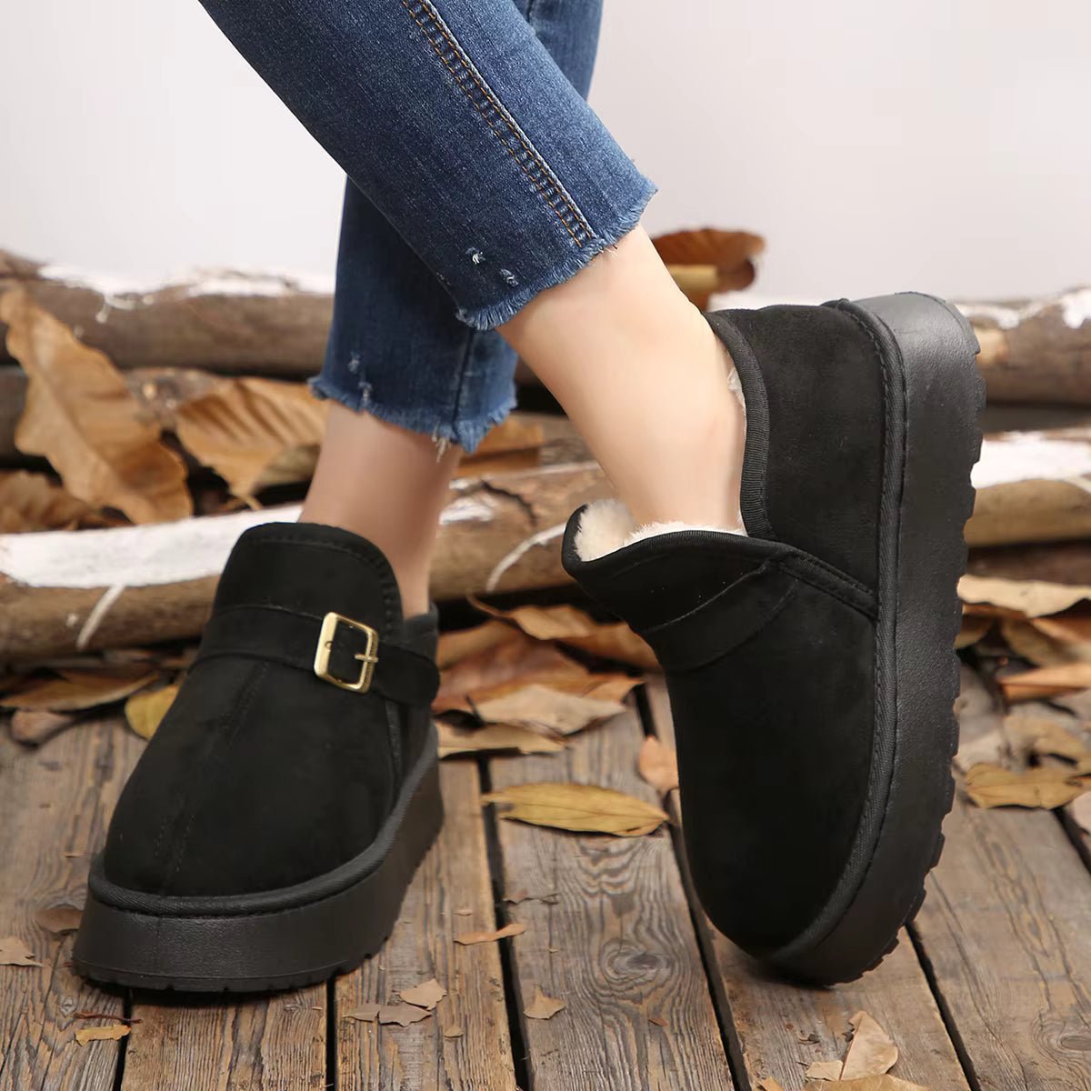 SOKYND Lena Slip-On Suede Platform Ankle Booties ShoesSOKYND-016215-BLA-38-96087Black38