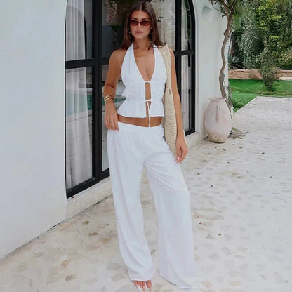 SOKYND Lerma Halter Cotton Two-Piece Set Matching SetsSOKYND-069655-WHI-S-57623WhiteS