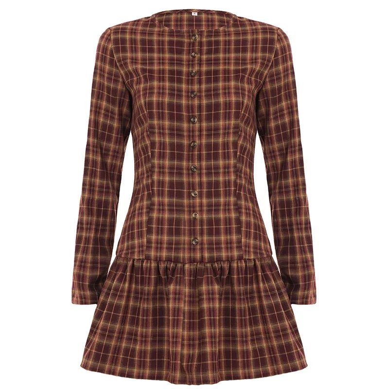 SOKYND Lily Long Sleeve Plaid Mini Dress DressSOKYND-074967-BUR-L-86903BurgundyL