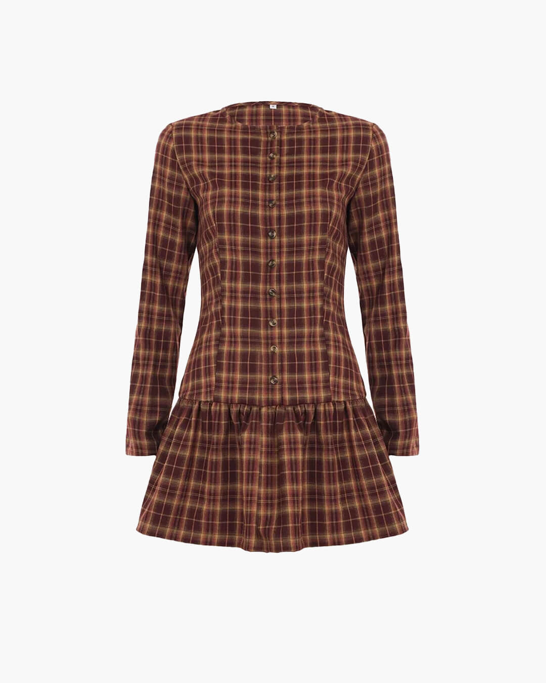 SOKYND Lily Long Sleeve Plaid Mini Dress DressSOKYND-074967-BUR-L-86903BurgundyL