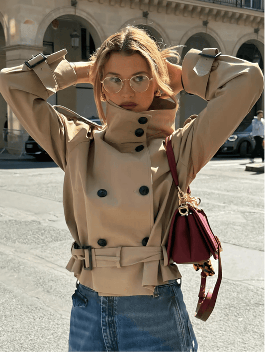 SOKYND Lisette Cropped Trench Coat Coats & Jacketsyd1767625273837972461BeigeXS