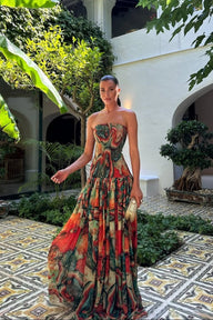 Liv Strapless Abstract Print Maxi Dress