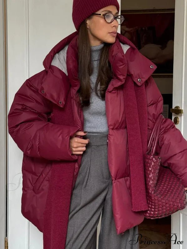 SOKYND Lola Oversized Puffer Jacket with Detachable Hood JacketSOKYND-468055-BUR-S-15703BurgundyS
