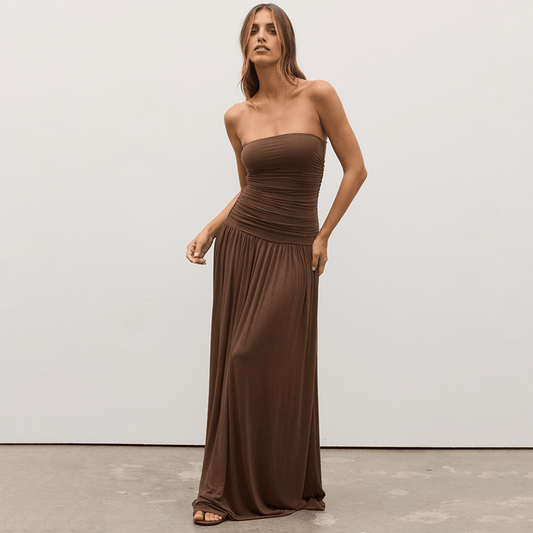 SOKYND Luz Strapless Ruched Maxi Dress Dressesvn1774219786668230346BrownS