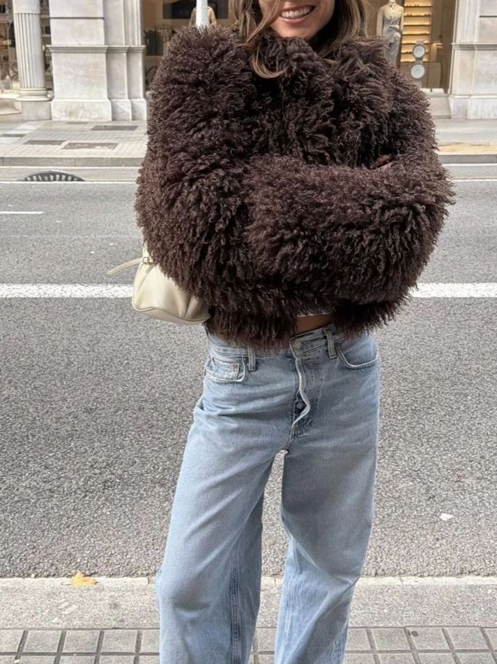 SOKYND Lyndie Short Faux Fur Coat Coats & JacketsBrownS
