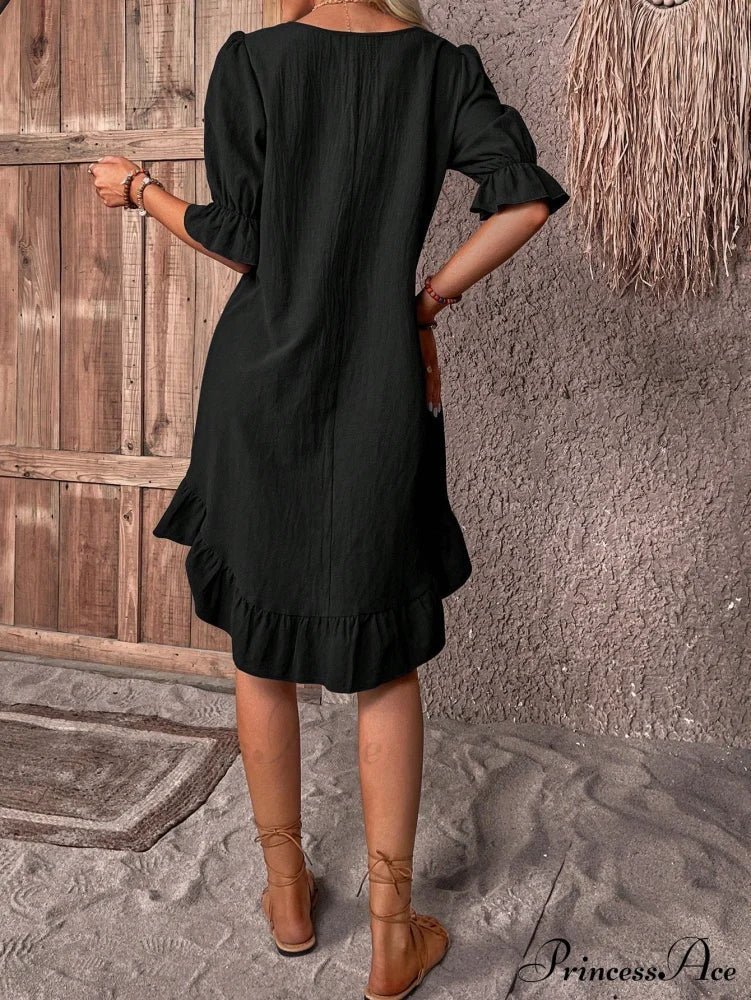 SOKYND Maelle Ruffle Hem Smock Dress DressBlackS