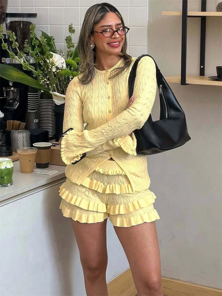 SOKYND Malena Ruffled Knit Shorts Set ShortsSOKYND-526615-YEL-XS-85591YellowXS