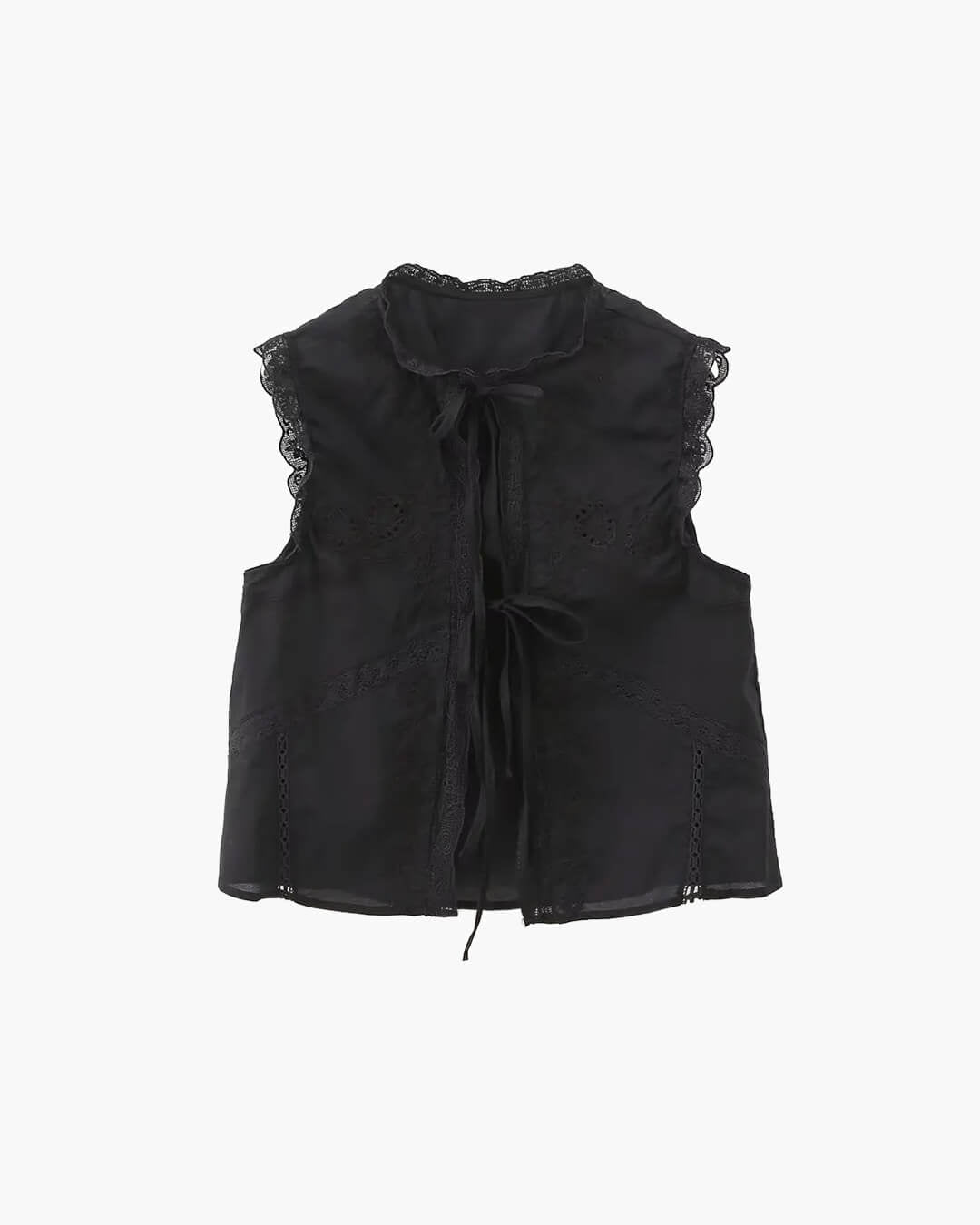 SOKYND Marilyn Embroidered Lace Trim Blouse in Black