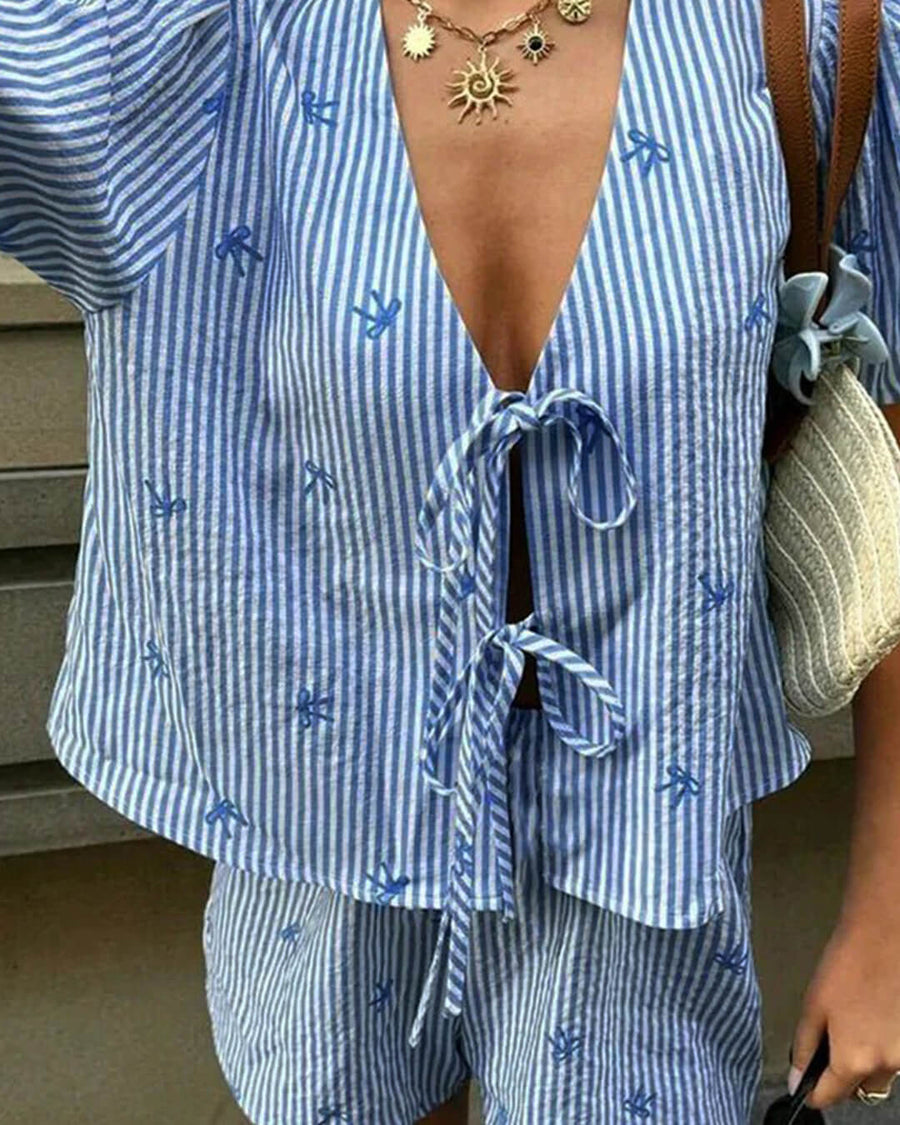 SOKYND Megan Striped Tie-Front Set Matching SetsSOKYND-252311-BLU-M-15319Blue SetM
