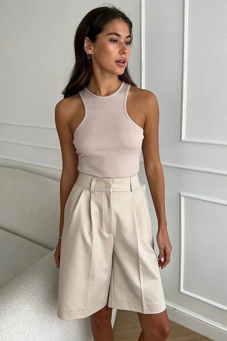 SOKYND Meghan High Waist Pleated Shorts in Apricot