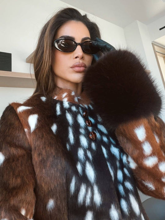 Melissa Contrast Cuff Faux Fur Jacket