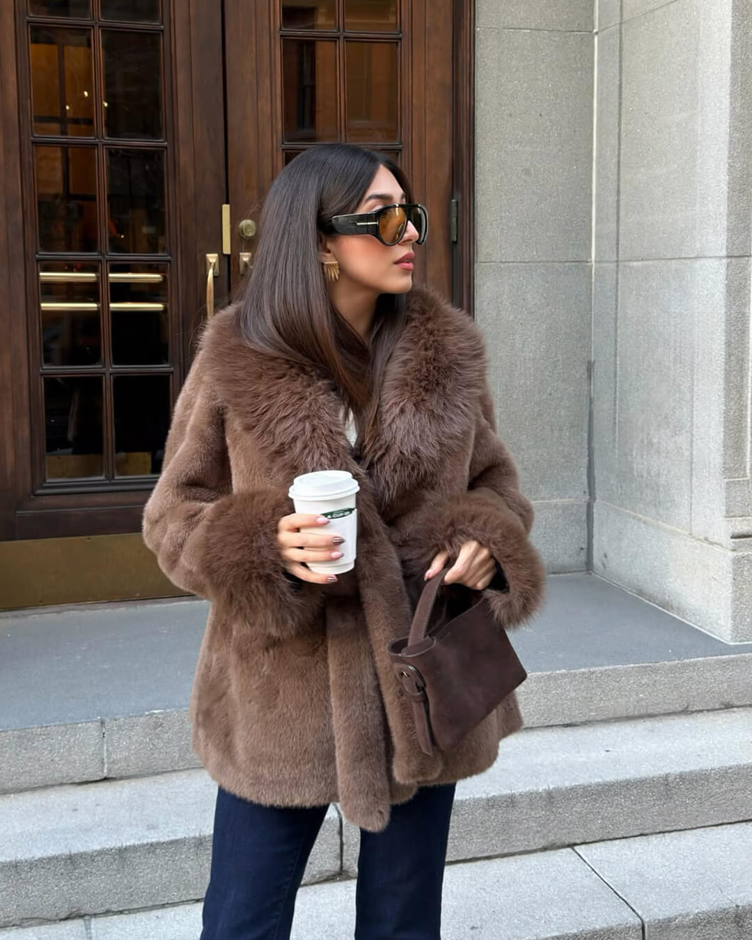 SOKYND Miriam Faux Fur Trim Coat CoatSOKYND-365143-BRO-S-57239BrownS