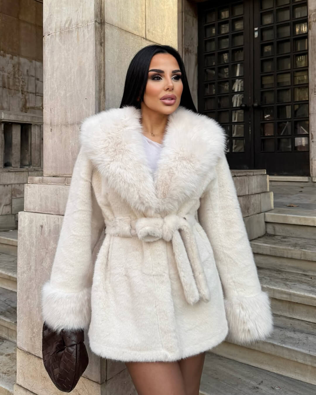 SOKYND Miriam Faux Fur Trim Coat CoatSOKYND-365143-WHI-S-88311WhiteS