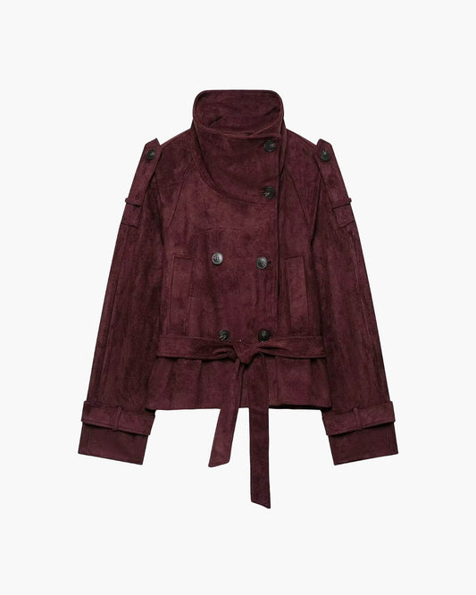 Miriam Funnel Neck Faux Suede Belted Jacket