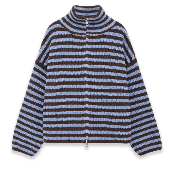 SOKYND Monica High Neck Zip-Up Cardigan CardiganSOKYND-538647-RED-L-41079Red StripesL