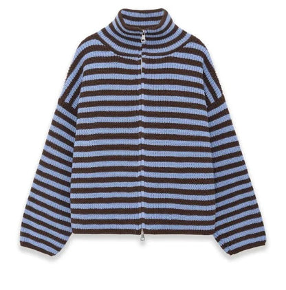 SOKYND Monica High Neck Zip-Up Cardigan CardiganSOKYND-538647-RED-L-41079Red StripesL