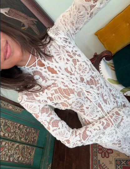 SOKYND Nadia French Lace Tie Dress DressSOKYND-308119-WHI-M-64215WhiteM
