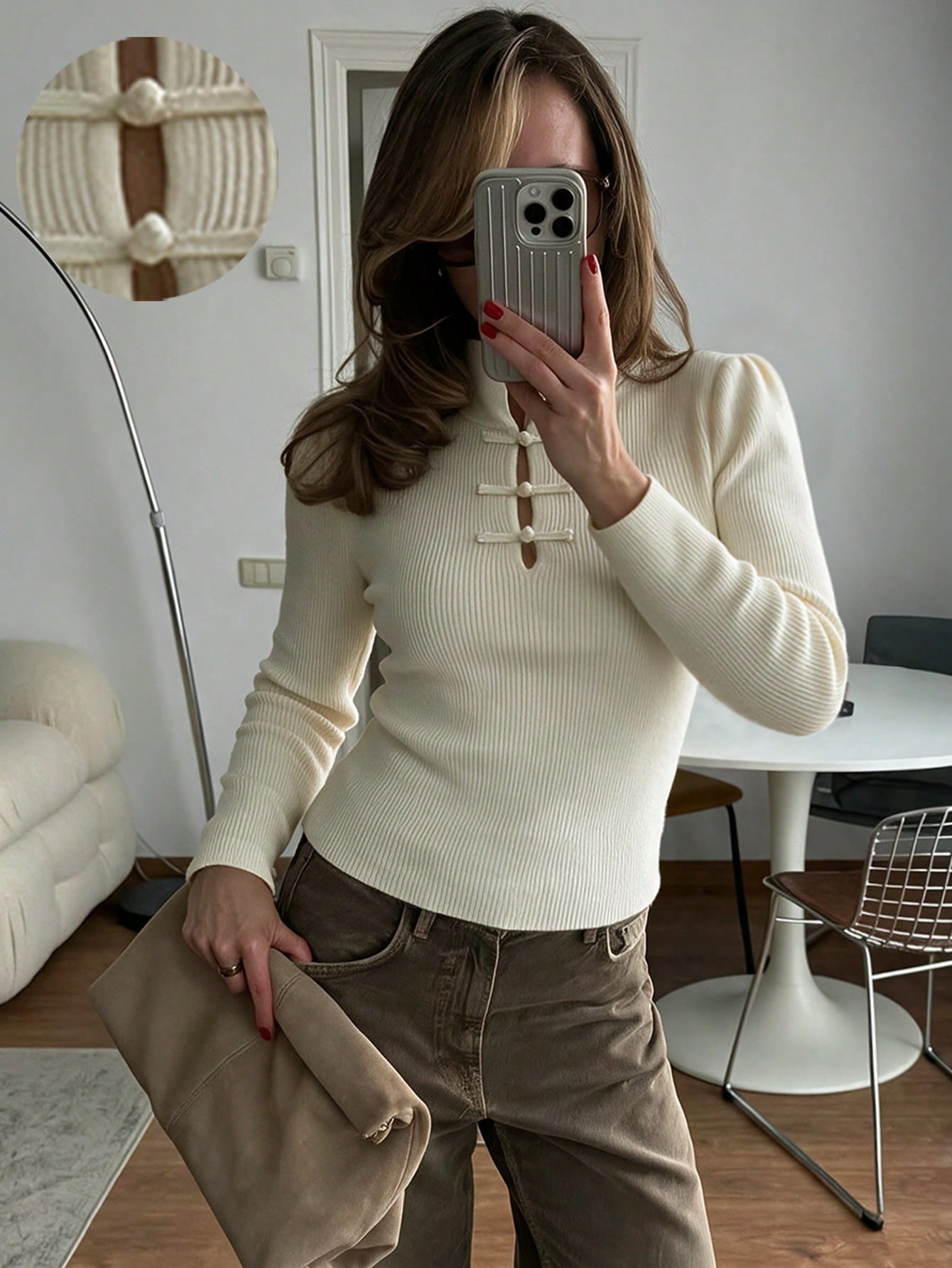 SOKYND Naomi Mandarin Collar Ribbed Knit Top TopSOKYND-389463-WHI-L-32695WhiteL