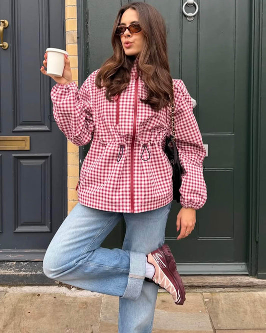 Natalie Plaid Hooded Trench Jacket