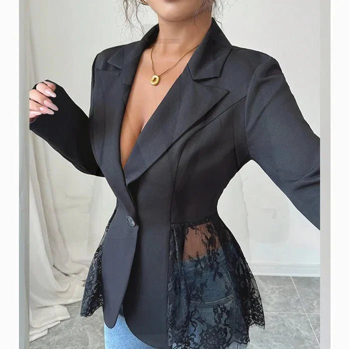 SOKYND Nicole Lace Panel Tailored Blazer Coats & JacketsBlackM