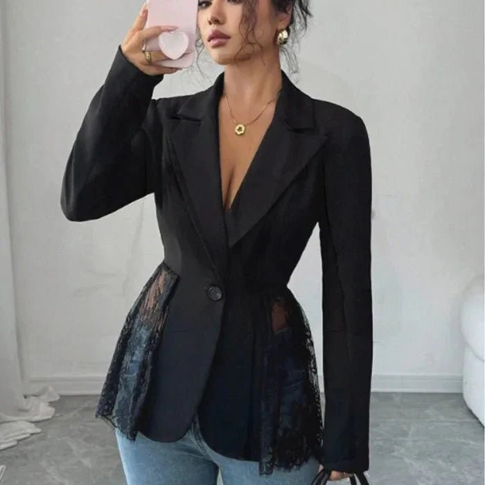 SOKYND Nicole Lace Panel Tailored Blazer Coats & JacketsBlackS