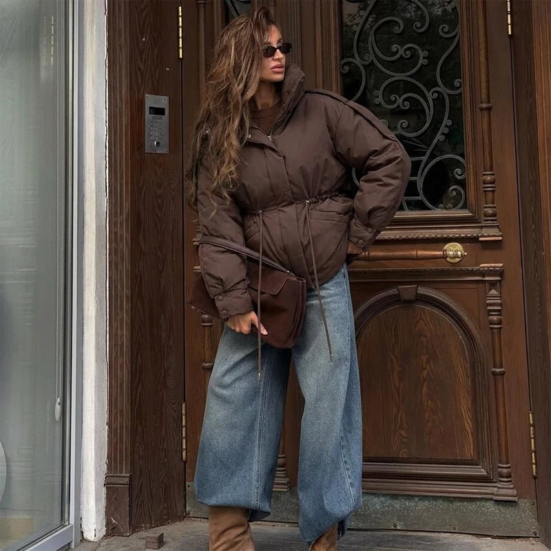 SOKYND Olivia Oversized Drawstring Waist Puffer Jacket JacketSOKYND-246423-BRO-S-36343BrownS