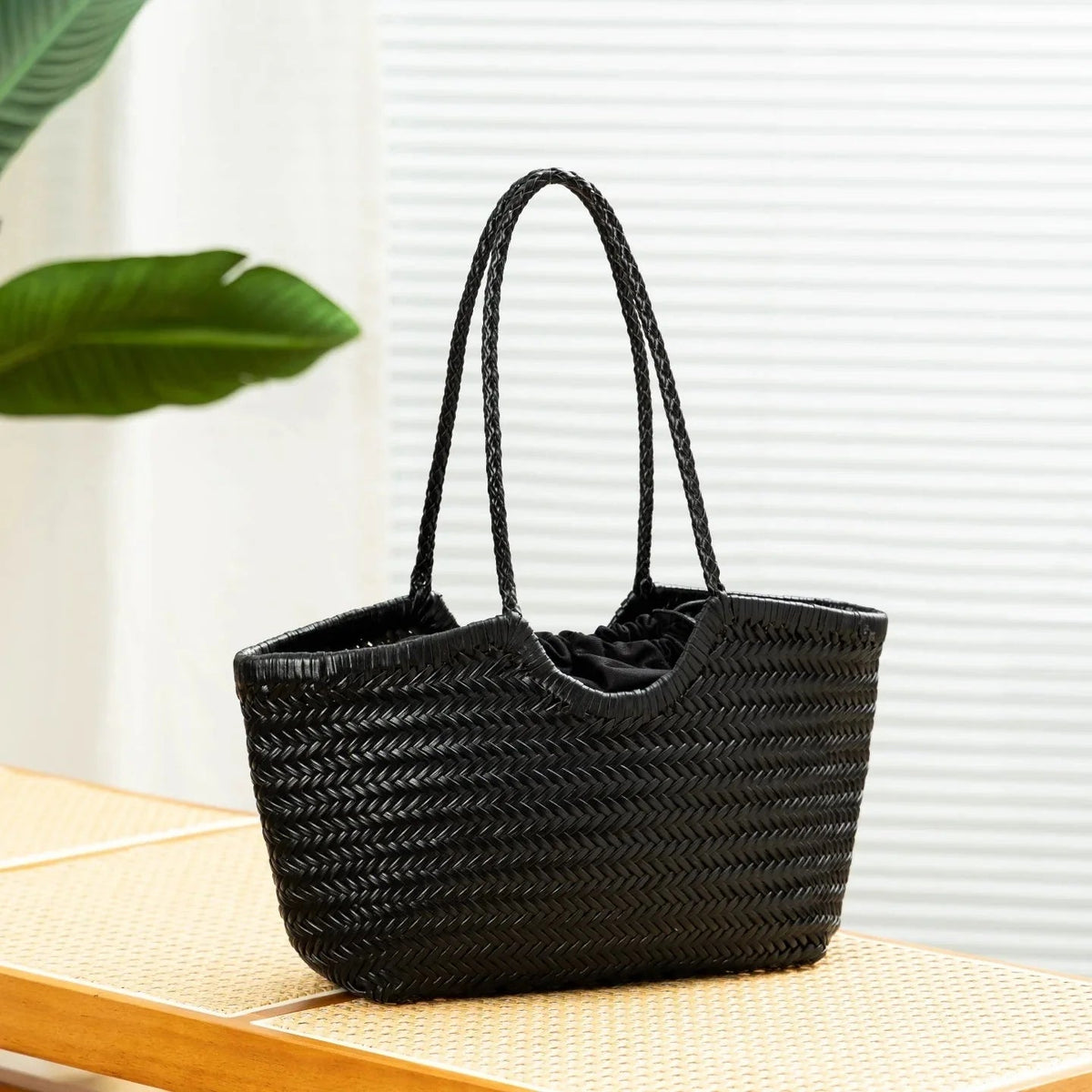 SOKYND Petra Handwoven Leather Tote Bag HandbagsSOKYND-989527-IVO-LARGE-93303IvoryLarge
