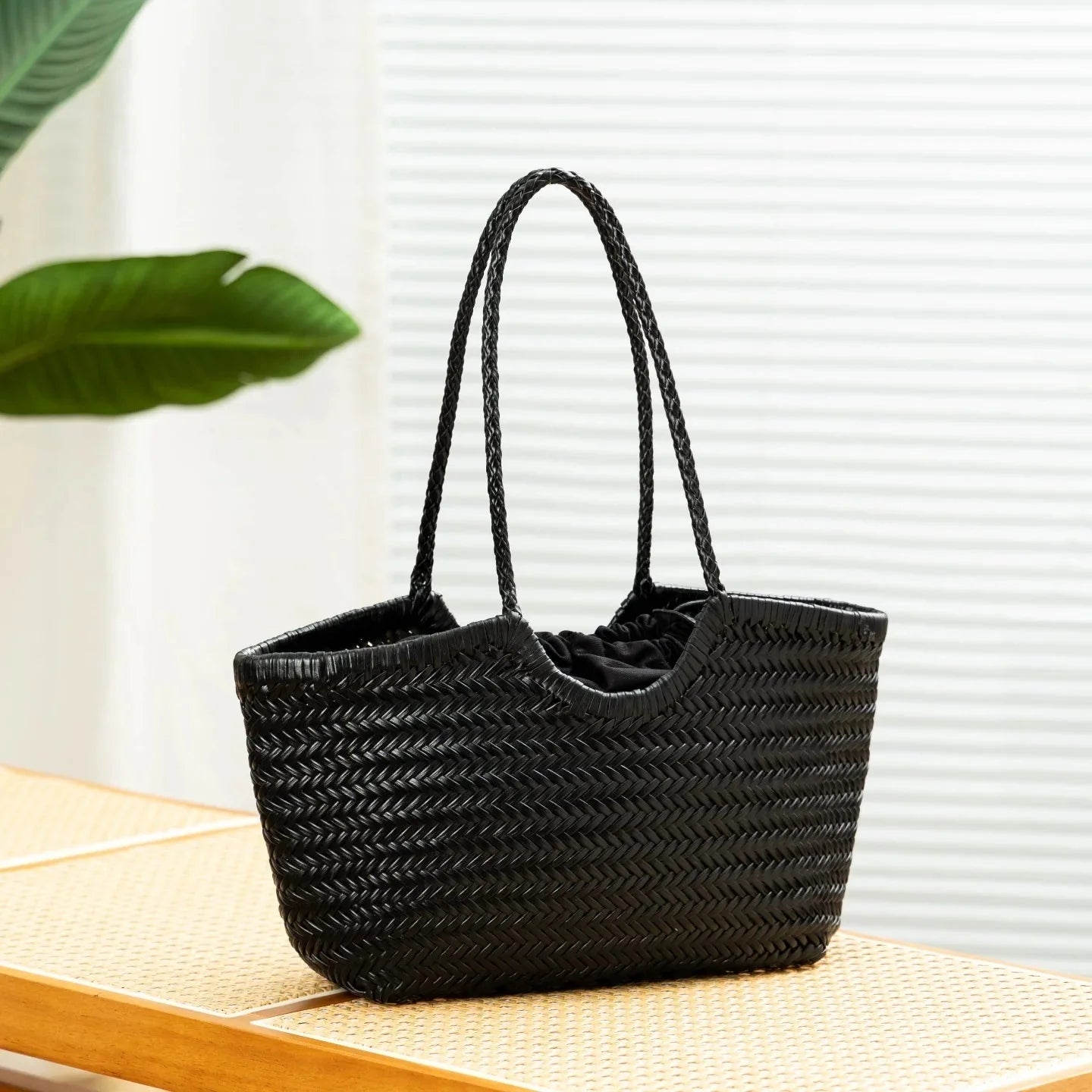 SOKYND Petra Handwoven Leather Tote Bag HandbagsSOKYND-989527-IVO-LARGE-93303IvoryLarge