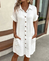 Polina Cotton Linen V-Neck Mini Dress