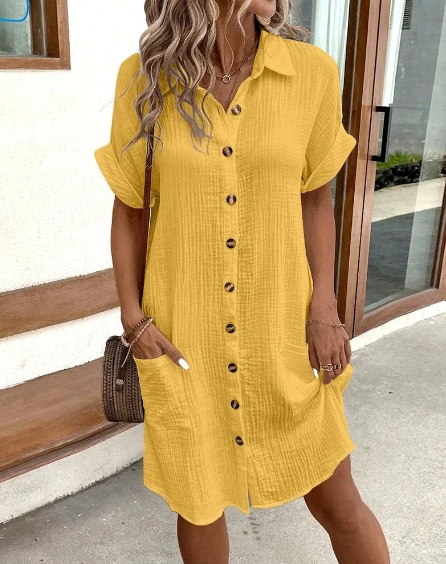 SOKYND Polina Cotton Linen V-Neck Mini Dress DressesSOKYND-041431-GRE-S-06807GreenS