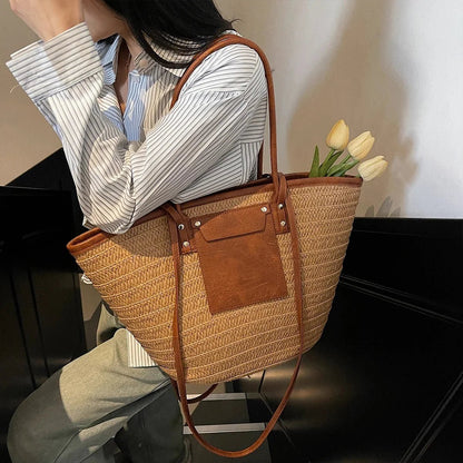 SOKYND Quinn Forest Woven Single-Shoulder Tote HandbagsSOKYND-334167-BRO-OS-89367Brown