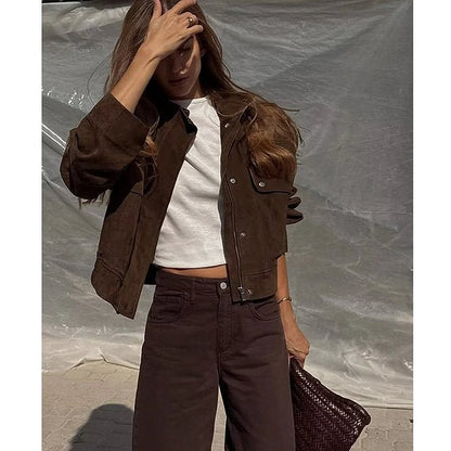 SOKYND Rachel Wide Shoulder Suede Jacket JacketSOKYND-183191-BRO-S-24183BrownS