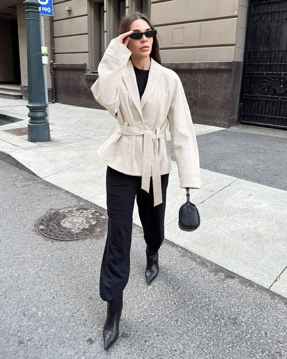 SOKYND Rebecca Belted Suede Trench Coat CoatSOKYND-557271-BEI-L-93687BeigeL