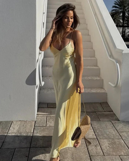 SOKYND Reina Satin Backless Maxi Dress DressYellowXS