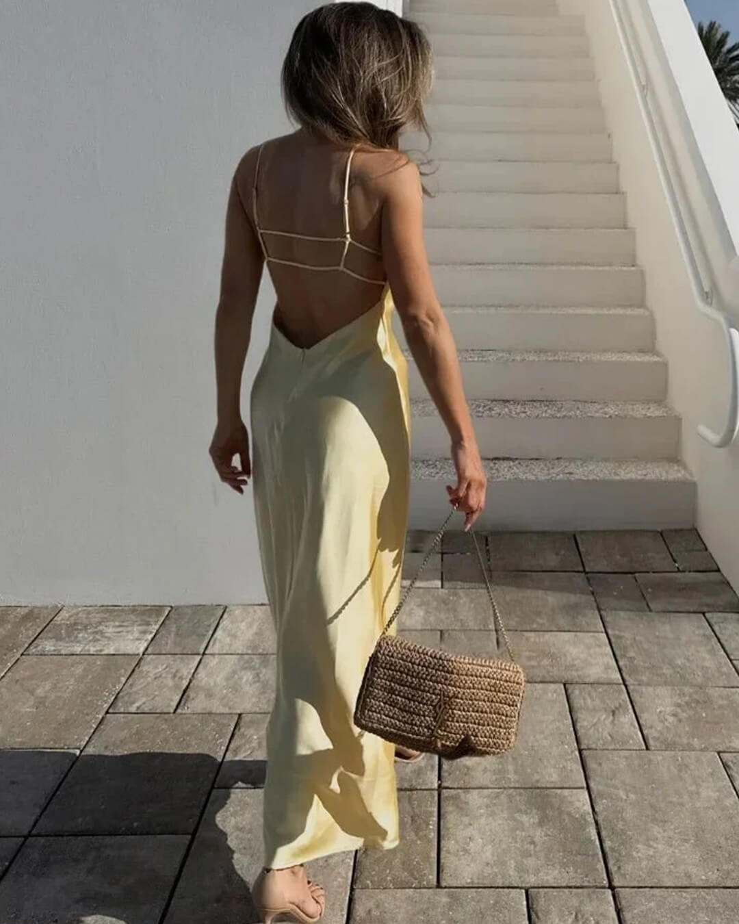 SOKYND Reina Satin Backless Maxi Dress DressYellowXS