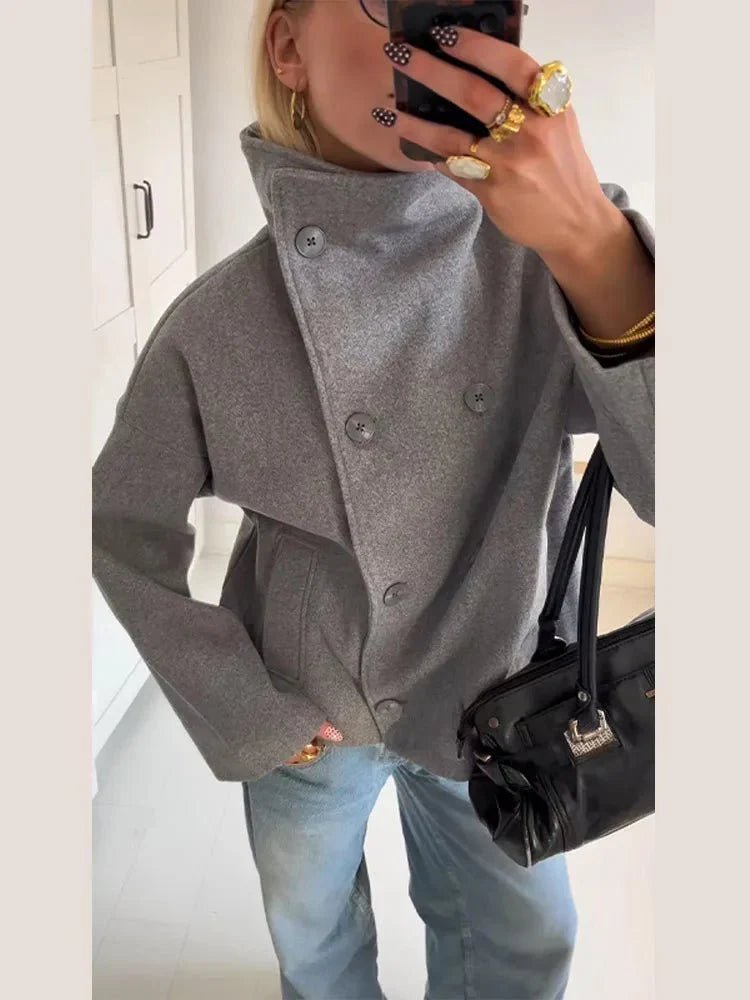 SOKYND Rikka Jacket with Stand Collar Coats & JacketsaK1767356248735198789GreyXS