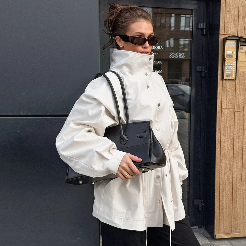 SOKYND Ruth Contrast Collar Windbreaker Jacket JacketBeigeM