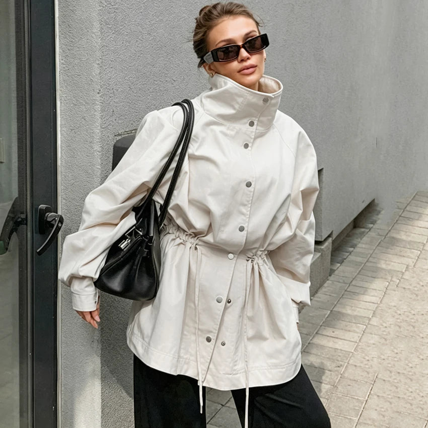 SOKYND Ruth Contrast Collar Windbreaker Jacket JacketBeigeS