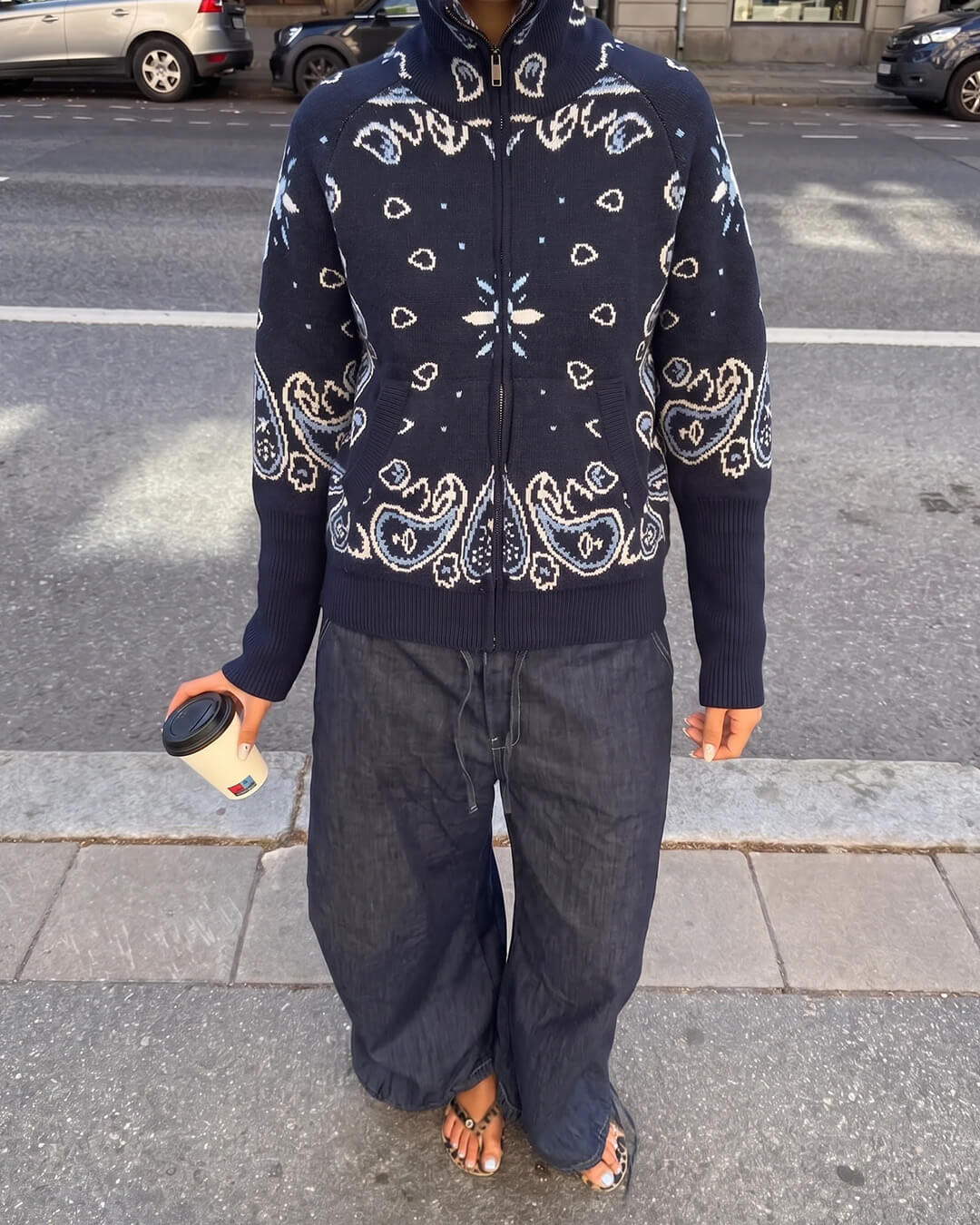 SOKYND Ruth Paisley Zip-Up Knit Jacket JacketNavy BlueS